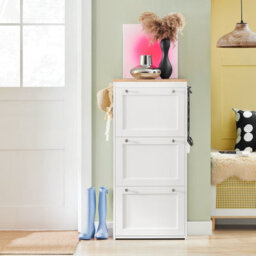 Sobuy Fsr144-Nw,shoe Cabinet 3 Drawers Storage Organizer,wood Effect,w53Xd24Xh115 - thumbnail 2