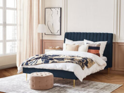 Beliani Bed Velvet Marville 140 X 200 Cm (Eu Double) Dark Blue - thumbnail 2