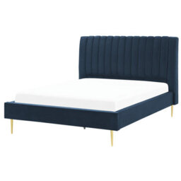 Beliani Bed Velvet Marville 140 X 200 Cm (Eu Double) Dark Blue - thumbnail 1