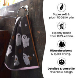Allure Bath Fashions Luxury Ghosties Halloween Hand Towel - 100% Cotton Spooky Tea Towel - thumbnail 6