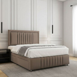REGIONAL FURNISHINGS Mink Plush Velvet Upholstered Divan Bed Set 24Inch Headboard & Footboard & Mattress No Drawers In 3Ft 4Ft 4Ft6 5Ft 6Ft Sizes - thumbnail 2