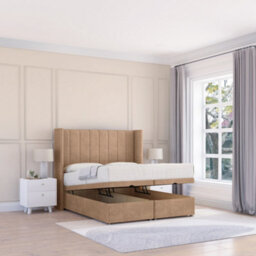"Sloomy Falcon Sand Naples 5Ft Ottoman Bed End Opening With Sprung Memory Mattress & 54"" Headboard-King" - thumbnail 1