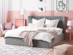 Beliani Ottoman Bed Velvet Vion 180 X 200 Cm (Eu Super King) Grey - thumbnail 2