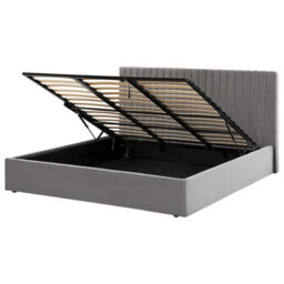 Beliani Ottoman Bed Velvet Vion 180 X 200 Cm (Eu Super King) Grey - thumbnail 1