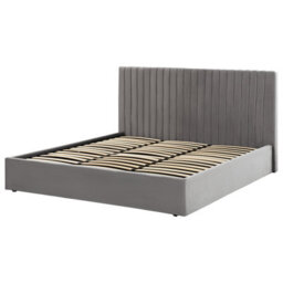 Beliani Ottoman Bed Velvet Vion 180 X 200 Cm (Eu Super King) Grey - thumbnail 8
