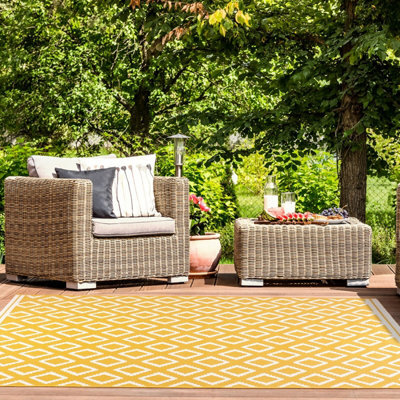 Gold Outdoor Rug, Geometric Stain-Resistant Rug For Decks Garden Balcony, 15mm Modern Outdoor Area Rug- 120Cm X 170Cm