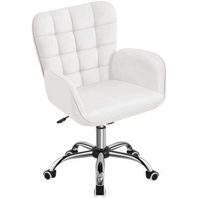 White Faux Leather Office Chair With Padded Armrests Modern Swivel Vanity Chair - image 1