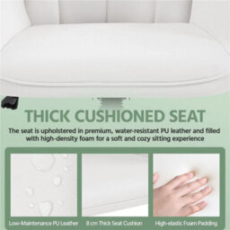 White Faux Leather Office Chair With Padded Armrests Modern Swivel Vanity Chair - thumbnail 4