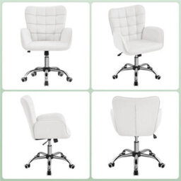 White Faux Leather Office Chair With Padded Armrests Modern Swivel Vanity Chair - thumbnail 5