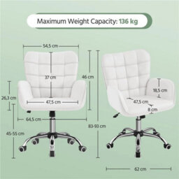 White Faux Leather Office Chair With Padded Armrests Modern Swivel Vanity Chair - thumbnail 2