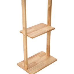 Living And Home Natural Colour Rubberwood Freestanding Clothes Rack 5 Hooks Double Storage Shelves - thumbnail 6