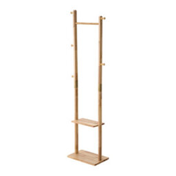 Living And Home Natural Colour Rubberwood Freestanding Clothes Rack 5 Hooks Double Storage Shelves - thumbnail 5