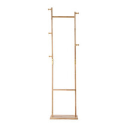 Living And Home Natural Colour Rubberwood Freestanding Clothes Rack 5 Hooks Double Storage Shelves - thumbnail 4