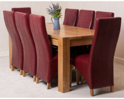That's Furniture Kuba 180 X 90 Cm Chunky Oak Dining Table And 8 Chairs Dining Set With Lola Burgundy Leather Chairs