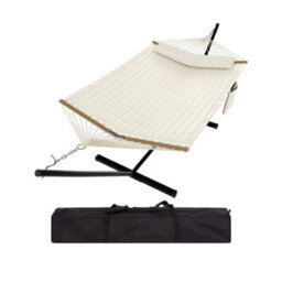 Hammock With Stand, V-Shaped Spread Bar, 450Lbs Capacity, Padded Hammock With Carry Bag, For Patio Backyard Poolside