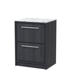 Hudson Reed Lille Floor Standing 2 Drawer Countertop Vanity & Marble Worktop, Graphite Woodgrain, 610 X 460 mm
