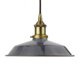 Slate Grey Small Trinity Metal Painted Dome Pendant Light With Matt Antique Brass Lamp Holder And Black Round Cable - Se Home