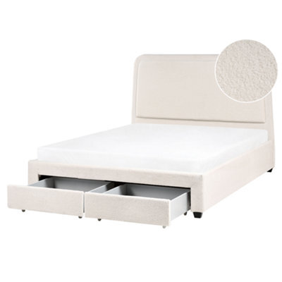 Beliani Bed With Storage Drawers Boucle Sardent 160 X 200 Cm (Eu King Size) Off-White - image 1