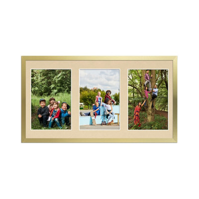 AK Frames 40X20Cm Gold Sleek Multi Photo Frame With Ivory Mount - Holds 3 Apertures (3X) 6X4 Photos - image 1