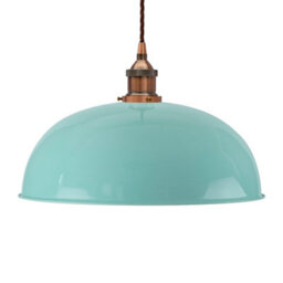 Duck Egg Blue Worcester Painted Dome Pendant Light With Antique Copper Lamp Holder And Brown Twisted Cable - Se Home - thumbnail 1