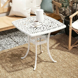 Foxden White Garden Side Table Umbrella Hole Cast Aluminium Patio Square 54Cm Powder Coated - thumbnail 7