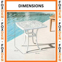 Foxden White Garden Side Table Umbrella Hole Cast Aluminium Patio Square 54Cm Powder Coated - thumbnail 2