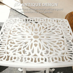 Foxden White Garden Side Table Umbrella Hole Cast Aluminium Patio Square 54Cm Powder Coated - thumbnail 4