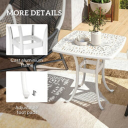 Foxden White Garden Side Table Umbrella Hole Cast Aluminium Patio Square 54Cm Powder Coated - thumbnail 6
