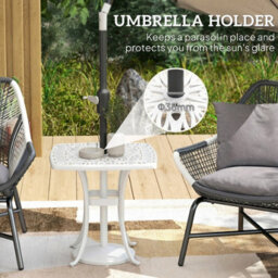 Foxden White Garden Side Table Umbrella Hole Cast Aluminium Patio Square 54Cm Powder Coated - thumbnail 5