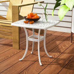 Foxden White Garden Side Table Umbrella Hole Cast Aluminium Patio Square 54Cm Powder Coated - thumbnail 8