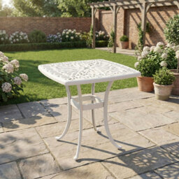 Foxden White Garden Side Table Umbrella Hole Cast Aluminium Patio Square 54Cm Powder Coated - thumbnail 9
