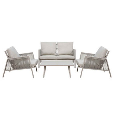 Dellonda Fusion Aluminium 4 Piece Outdoor Sofa, Chairs & Table Set, Light Grey - image 1