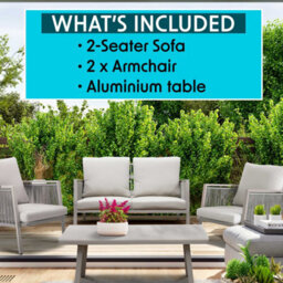 Dellonda Fusion Aluminium 4 Piece Outdoor Sofa, Chairs & Table Set, Light Grey - thumbnail 2