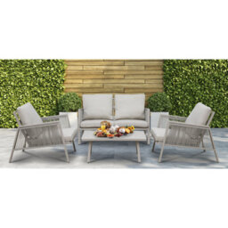 Dellonda Fusion Aluminium 4 Piece Outdoor Sofa, Chairs & Table Set, Light Grey - thumbnail 6