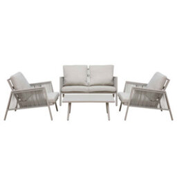 Dellonda Fusion Aluminium 4 Piece Outdoor Sofa, Chairs & Table Set, Light Grey - thumbnail 1