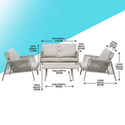 Dellonda Fusion Aluminium 4 Piece Outdoor Sofa, Chairs & Table Set, Light Grey - thumbnail 5