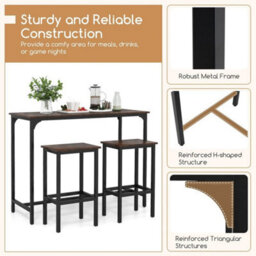 120Cm Industrial Kitchen Counter Table Set With 2 Bar Stools Metal Frame - thumbnail 5