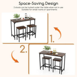 120Cm Industrial Kitchen Counter Table Set With 2 Bar Stools Metal Frame - thumbnail 4