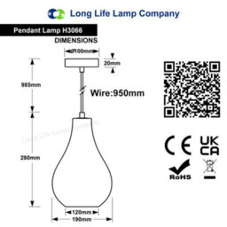 Long Life Lamps Company Modern Tear Drop Ceiling Pendant Light Crackled Clear Glass Lamp Shade H3066 - thumbnail 2