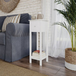 Urbn-Living Urbnliving 70Cm Height 2 Pcs Slim Bedside Nightstand White Table 1 Storage Drawer Bedroom Furniture Sofa Side Unit - thumbnail 3