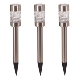 Superbright Led Solar Stake Light Martello (3 Pack) White Brushed Stainless Steel - thumbnail 2
