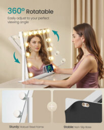 LEDREM Vanity Makeup Mirror With Lights, Charging Ports, 14 Dimmable Led Bulbs, 3 Colour Temperatures, Matte White - thumbnail 5