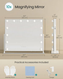LEDREM Vanity Makeup Mirror With Lights, Charging Ports, 14 Dimmable Led Bulbs, 3 Colour Temperatures, Matte White - thumbnail 6