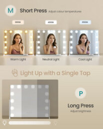 LEDREM Vanity Makeup Mirror With Lights, Charging Ports, 14 Dimmable Led Bulbs, 3 Colour Temperatures, Matte White - thumbnail 4