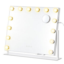 LEDREM Vanity Makeup Mirror With Lights, Charging Ports, 14 Dimmable Led Bulbs, 3 Colour Temperatures, Matte White - thumbnail 2