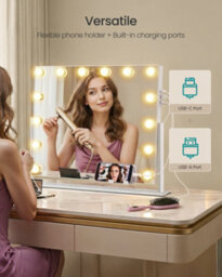 LEDREM Vanity Makeup Mirror With Lights, Charging Ports, 14 Dimmable Led Bulbs, 3 Colour Temperatures, Matte White - thumbnail 7