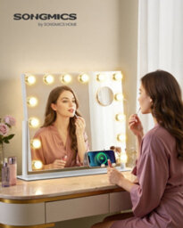 LEDREM Vanity Makeup Mirror With Lights, Charging Ports, 14 Dimmable Led Bulbs, 3 Colour Temperatures, Matte White - thumbnail 3
