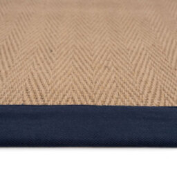 Loomed Beige Natural Jute Herringbone Pattern Non Slip Navy Border Rug 200Cm X 290Cm - thumbnail 4