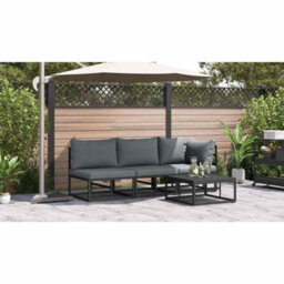Berkfield Outdoor Furniture With Cushion 3 Pcs Black Aluminium - thumbnail 4