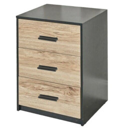 Urbn-Living Urbnliving Height 56Cm 3 Drawer Wooden Bedroom Bedside Cabinet Furniture Black Carcass And Oak Drawers Storage Nightstand